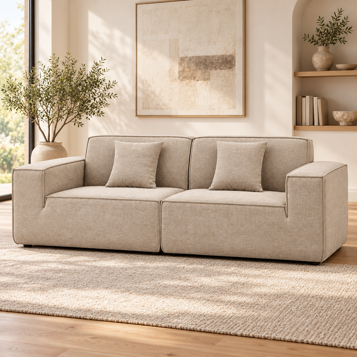 Compact Linen Cloud Sofa in a contemporary living room
