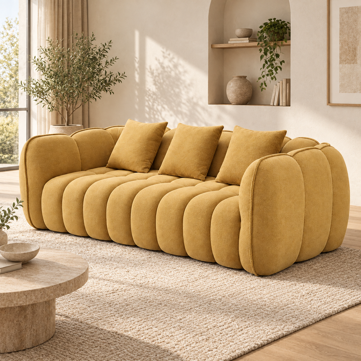 CXACXC Cream Pumpkin 3-Seater Cloud Sofa in a contemporary living room