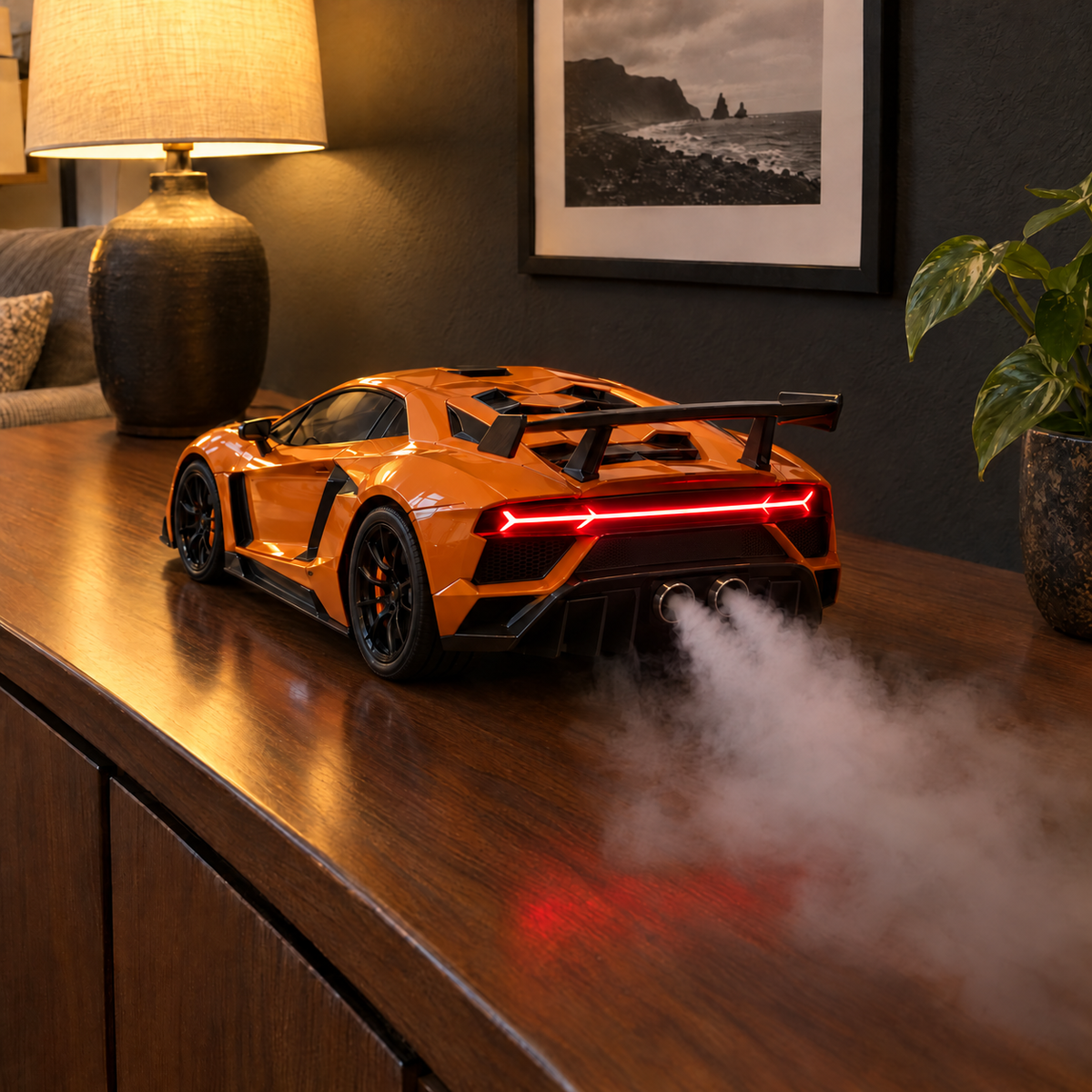 Orange Aventador SVJ - rear view