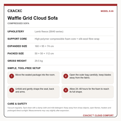 CXACXC K-06 materials dimensions setup and care guide
