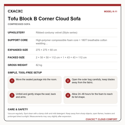 CXACXC K-11 materials dimensions setup and care guide