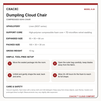 CXACXC K-26 materials dimensions setup and care guide