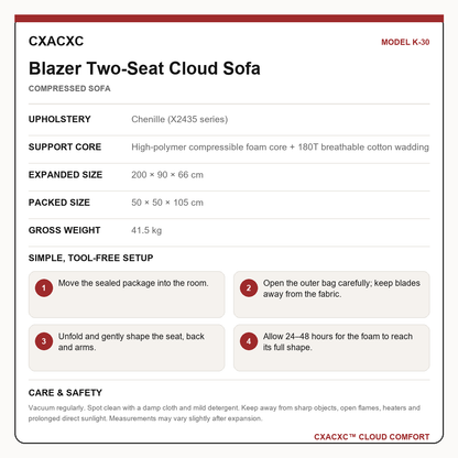 CXACXC K-30 materials dimensions setup and care guide