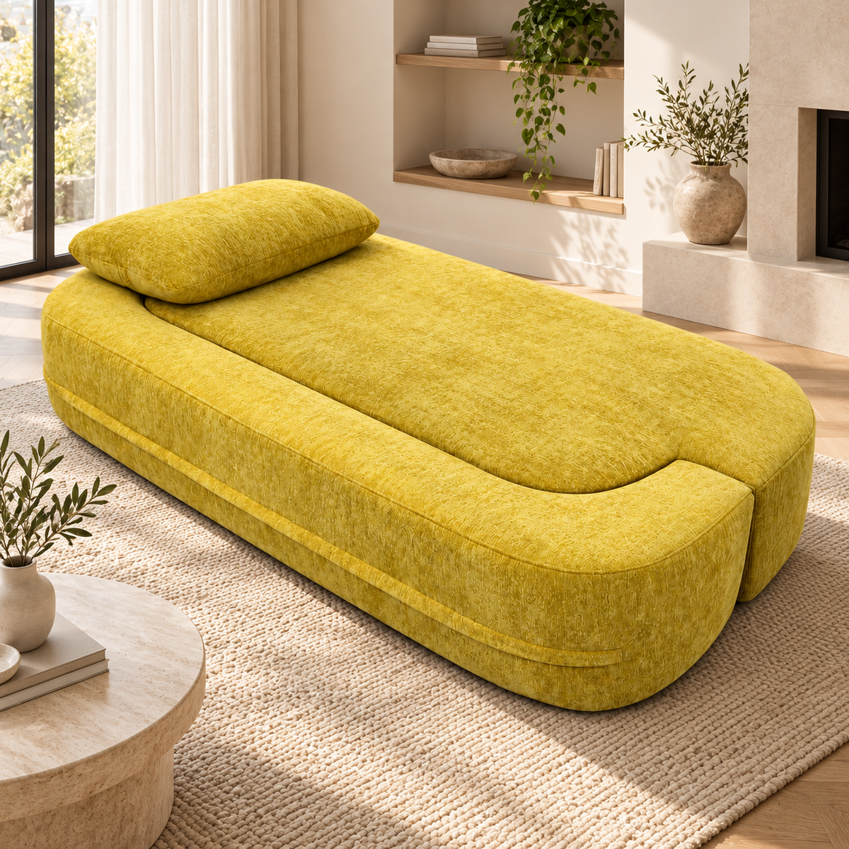 Egg Shell Cloud Sofa Bed in a contemporary living room