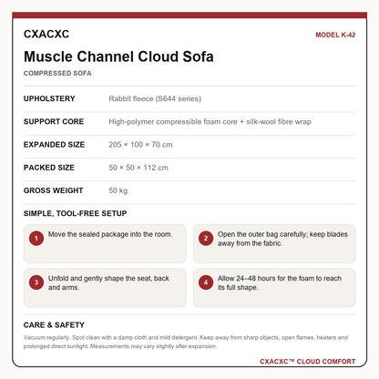 CXACXC K-42 materials dimensions setup and care guide