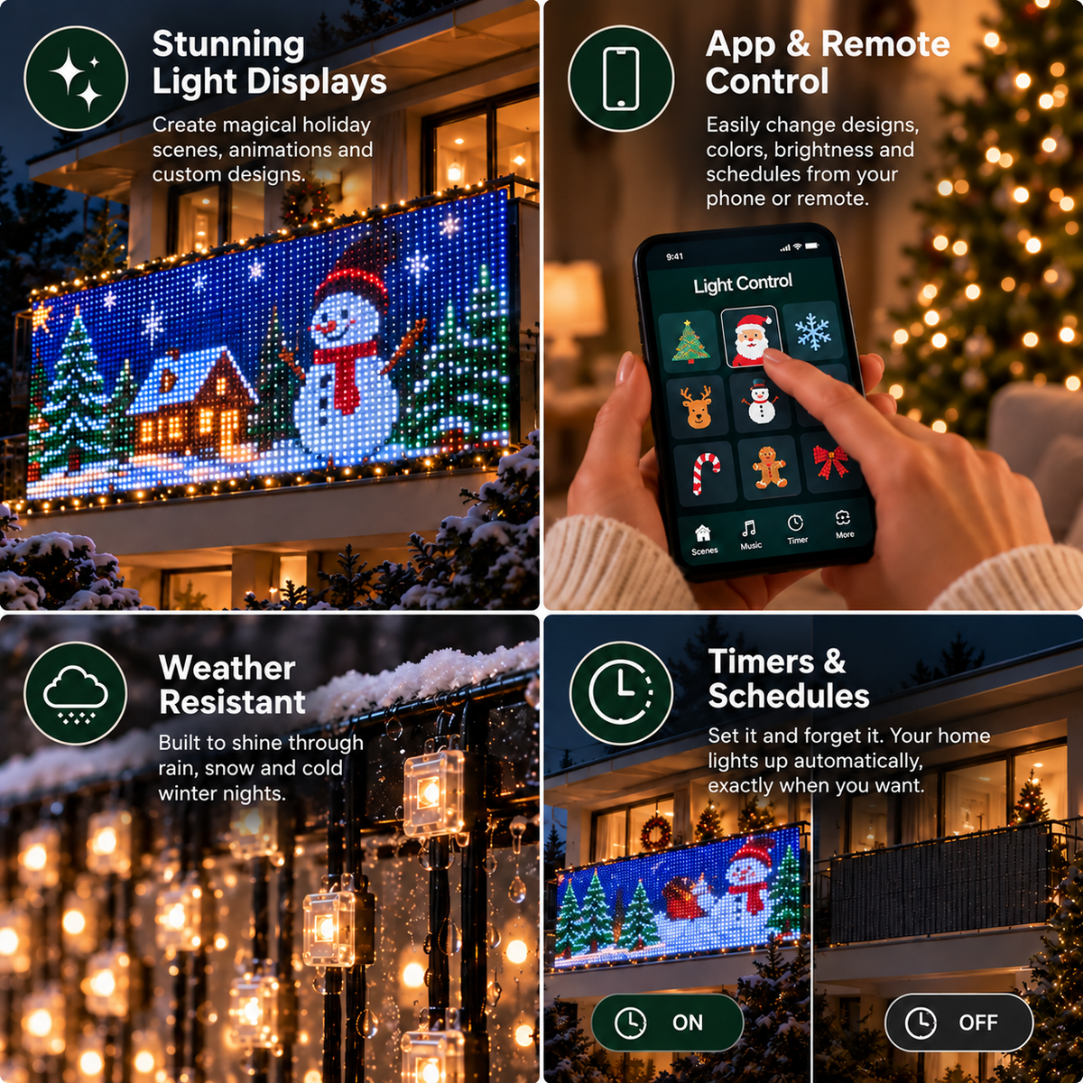 Unbranded smart LED curtain light feature overview