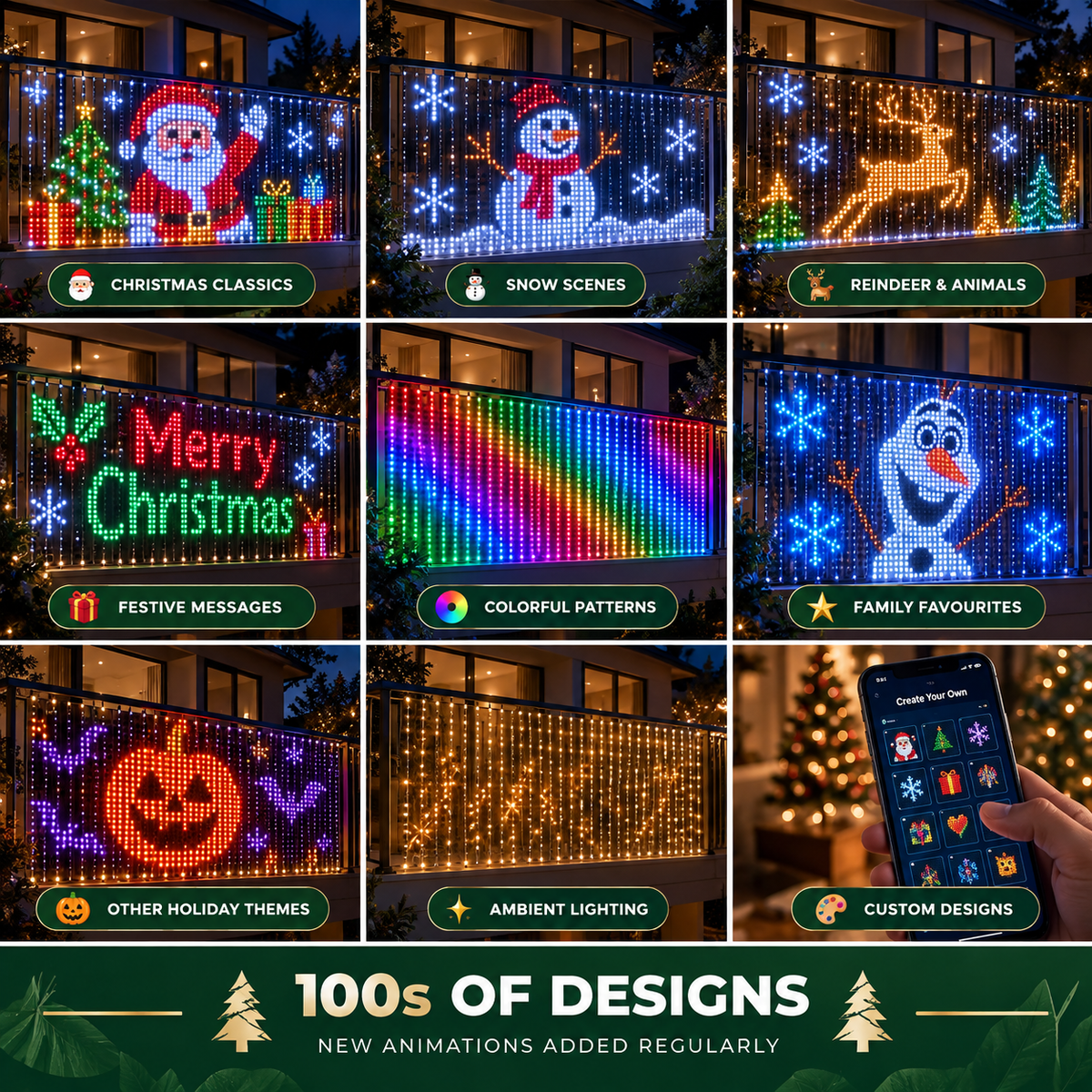 Hundreds of Oruva smart LED curtain light designs