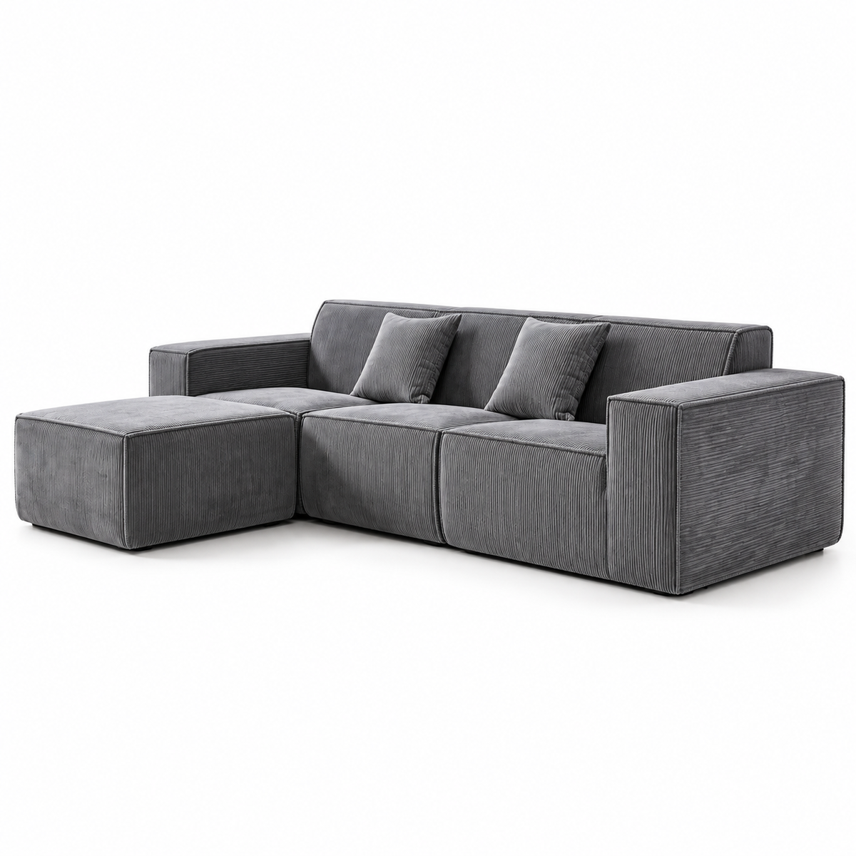 CXACXC™ Corduroy Sectional Cloud Sofa with Ottoman on white background