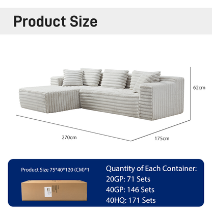 CXACXC Corduroy Floor Sectional Cloud Sofa product view 2