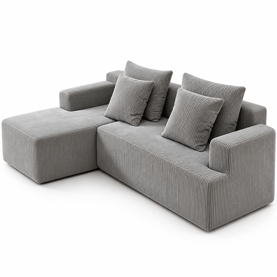 CXACXC™ Compact L-Shaped Corduroy Cloud Sofa on white background