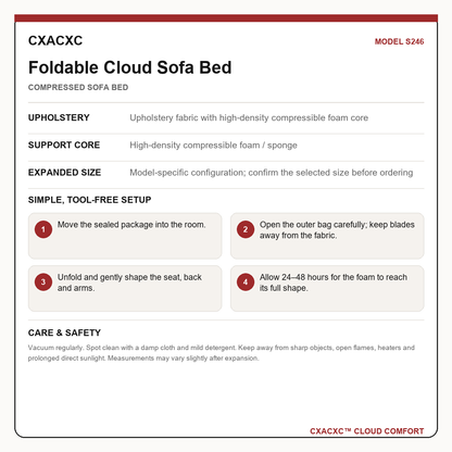 CXACXC S246 materials dimensions setup and care guide