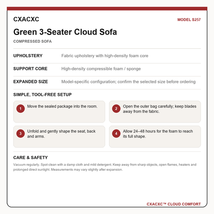 CXACXC S257 materials dimensions setup and care guide