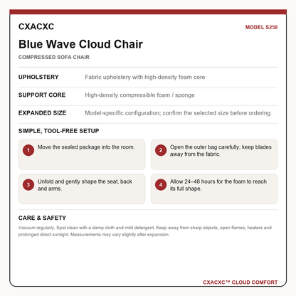 CXACXC S258 materials dimensions setup and care guide