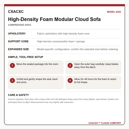 CXACXC S260 materials dimensions setup and care guide